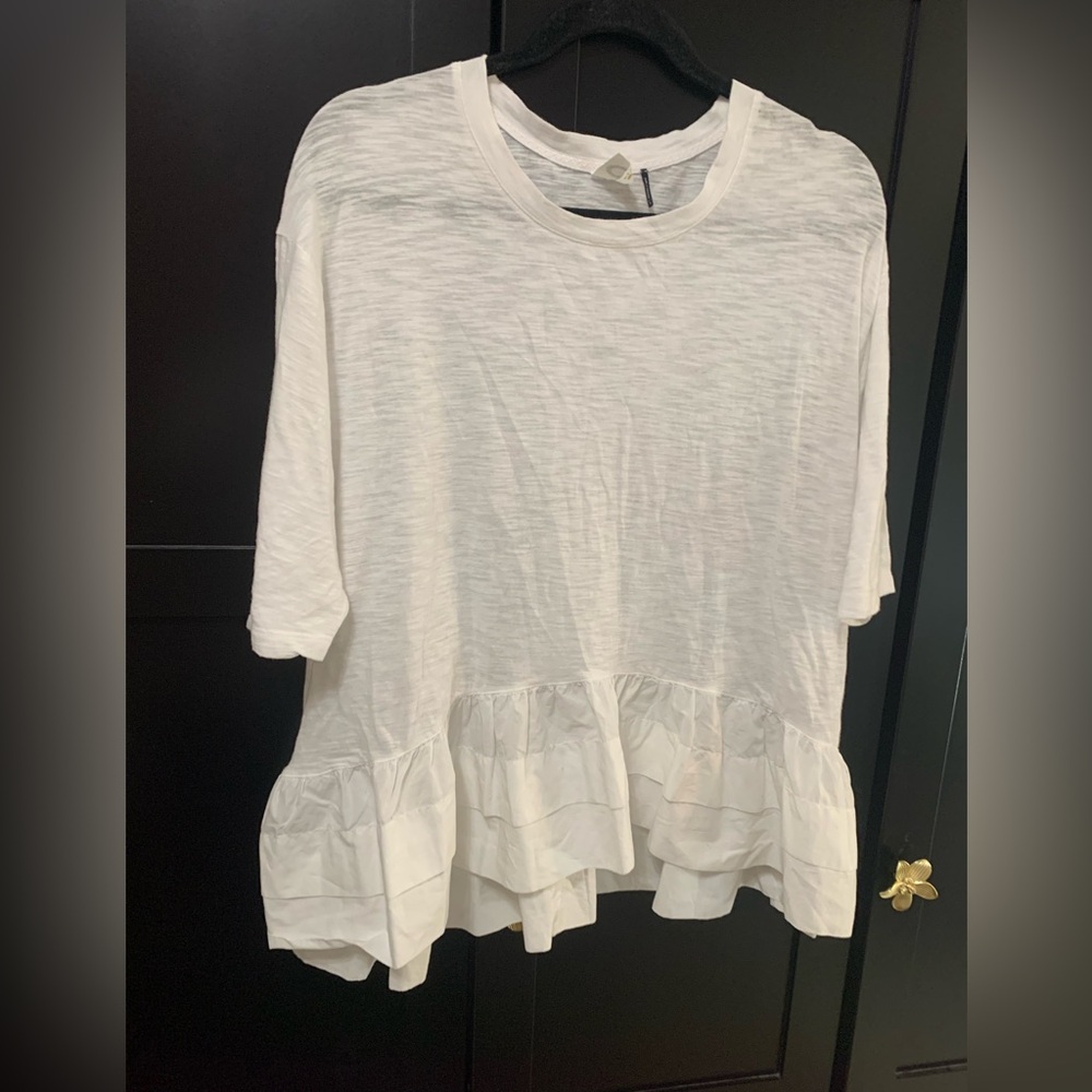 Anthropology,Akemi + Kin,White,Ruffle,Top,oversized,small,basics
